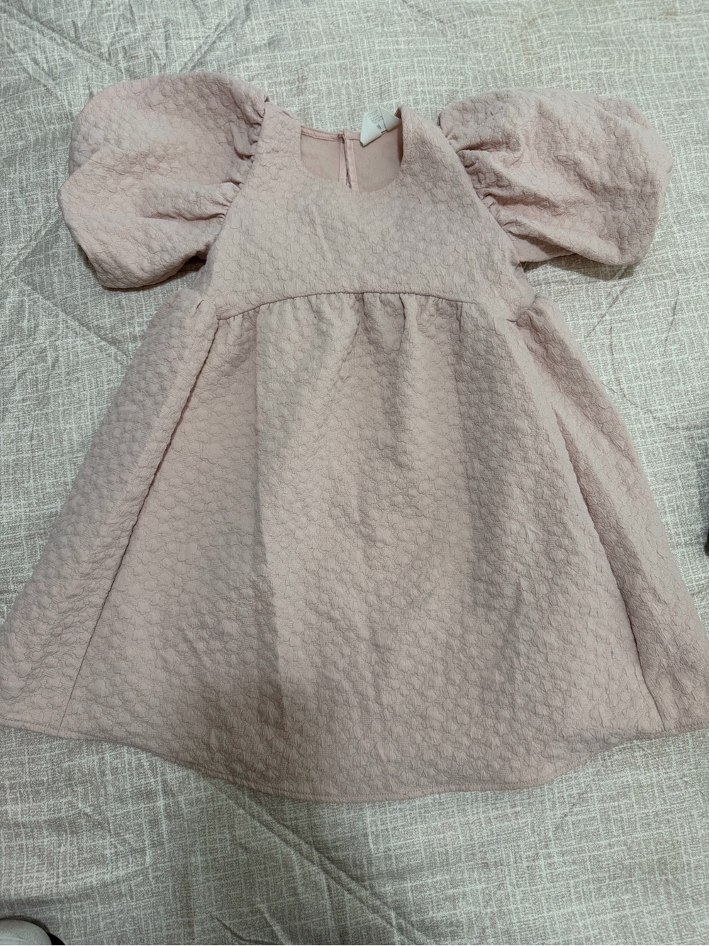 H&M Puff Sleeve Textured Dress - Light Blush